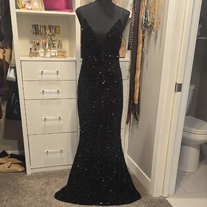 Baltic Born Black Sequin Evening Gown